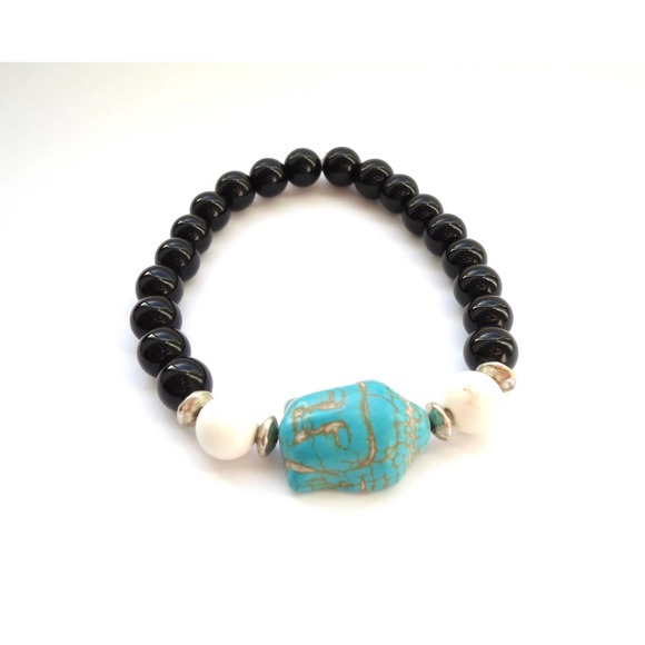 Buddha Stretch Bracelet Black Handmade Jewelry - Picture 2 of 4